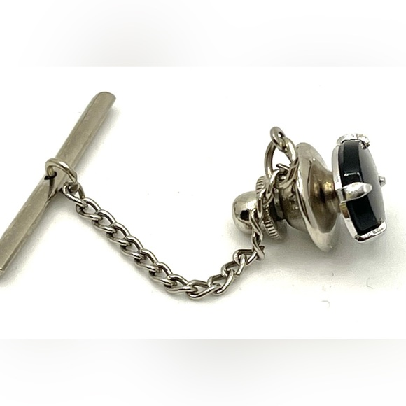 Vintage silver plated And black onyx stone Tie Tack - Picture 3 of 4